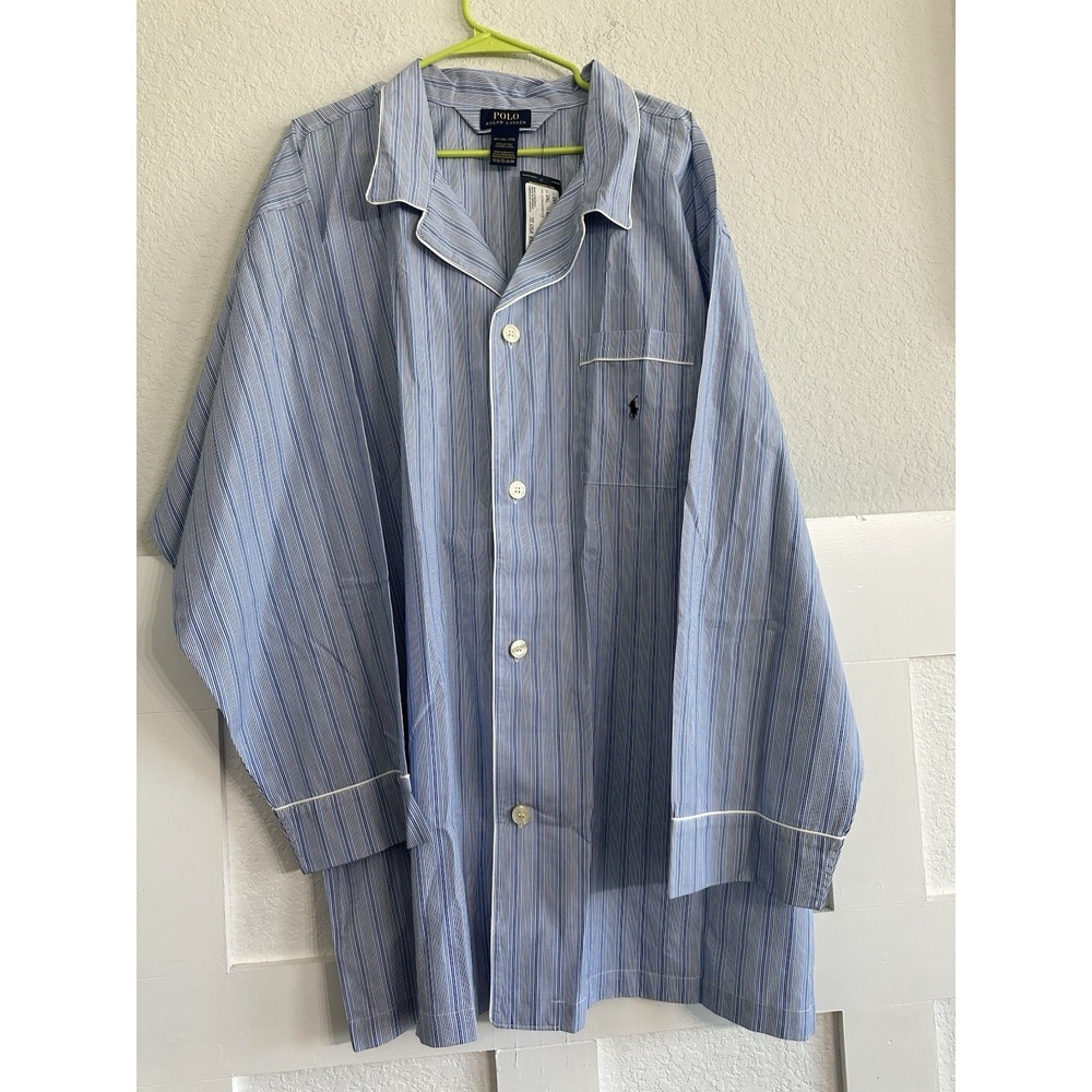 Polo Ralph Lauren Men's Blue Striped Pajama Top Shirt 2xl Cotton Loungewear